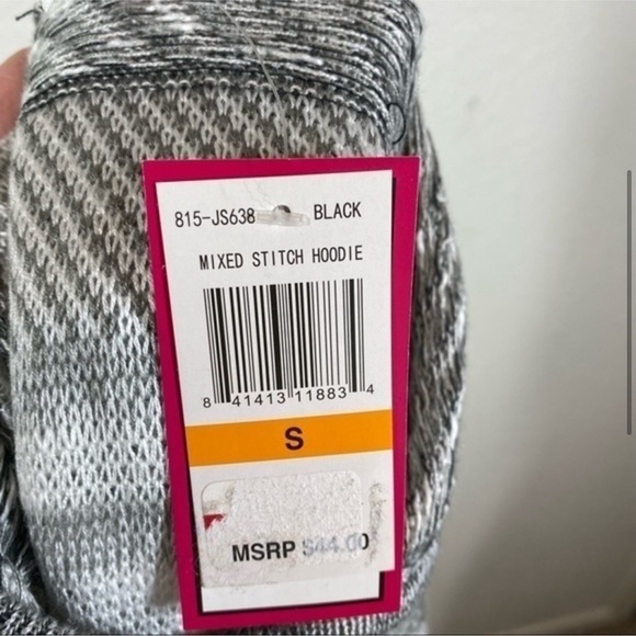 Oh MG: Hooded Knit sweater, gray, black, and white striped NWT - Picture 7 of 8